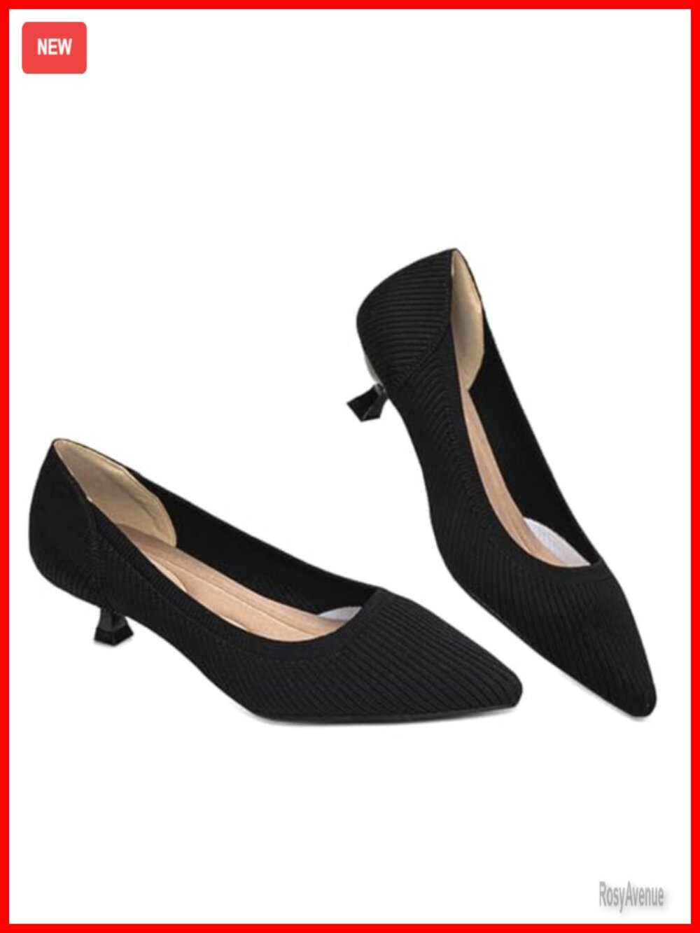 Womens Kitten Heels Pointed Toe Knit Slip On Pumps Work Office Dressy Shoes